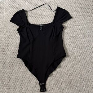 F21 Black Short Sleeve Bodysuit with Square Neckline
